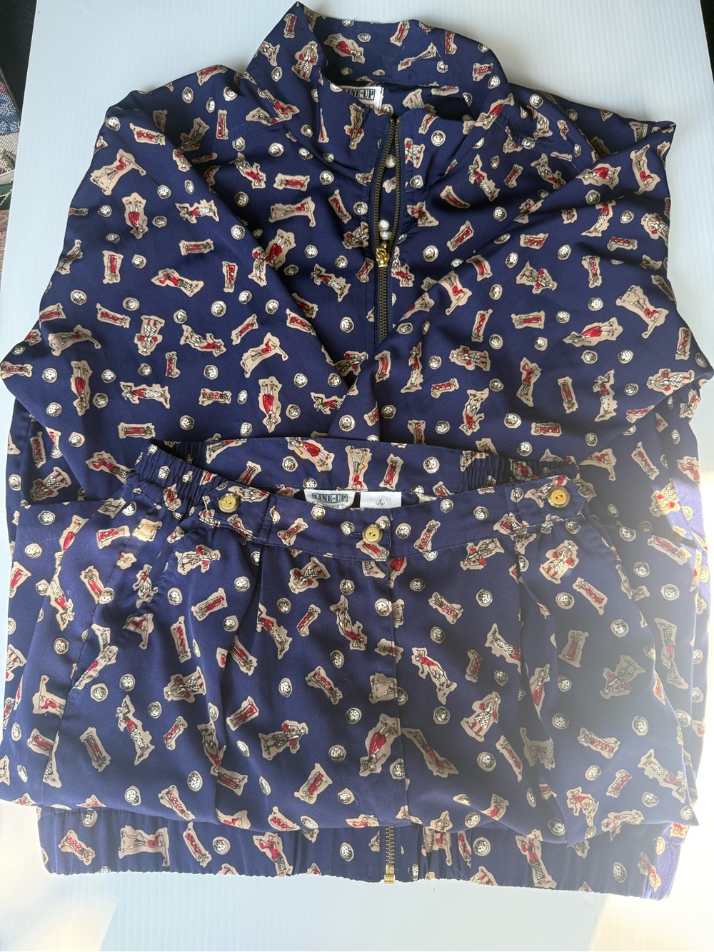 Vintage Golf Navy Print Zip-Up Top and Short Set